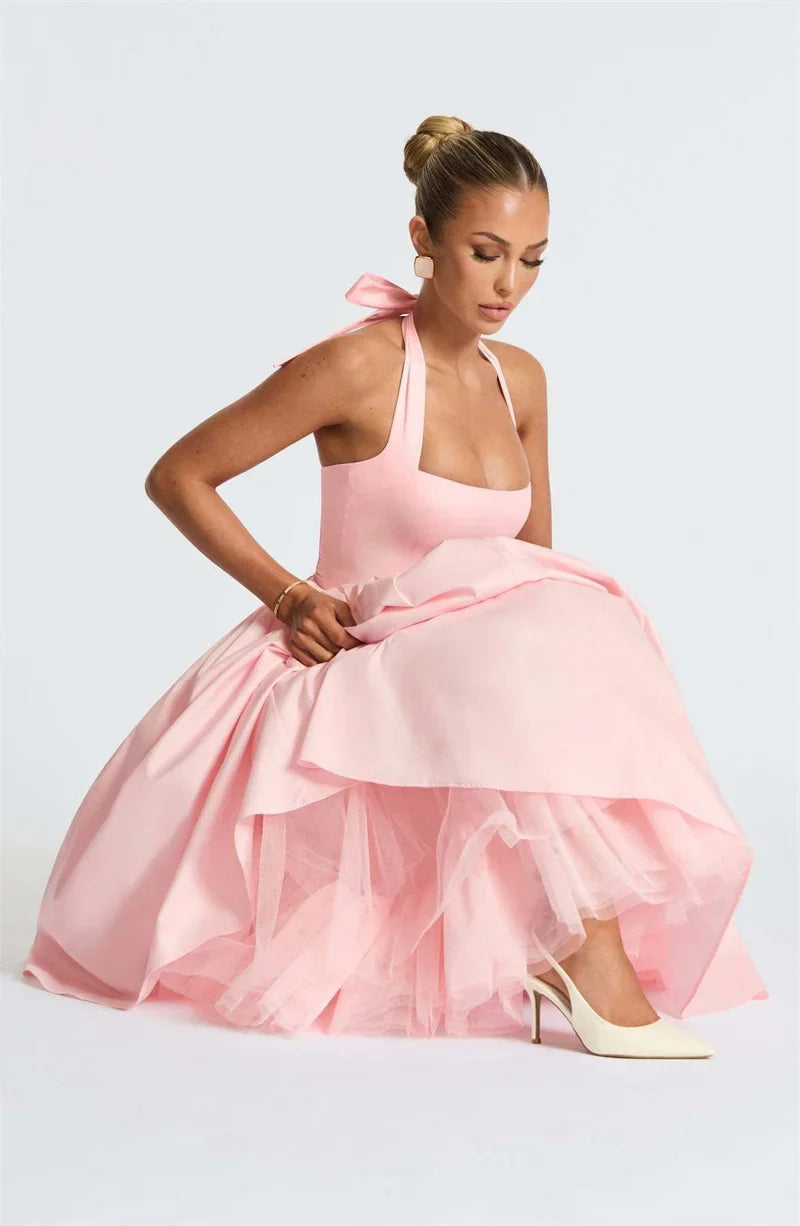 Edith | Square Neck Midi Dress Pink