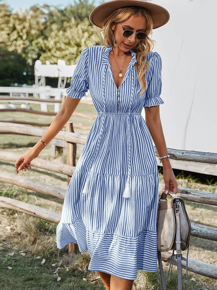 Elodie | Breezy Striped Midi Dress