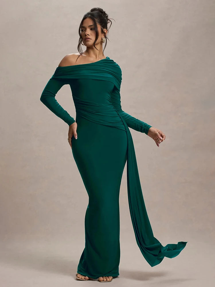 Alessia - Draped Shoulder Gown