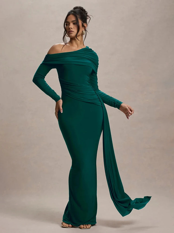 Alessia - Draped Shoulder Gown