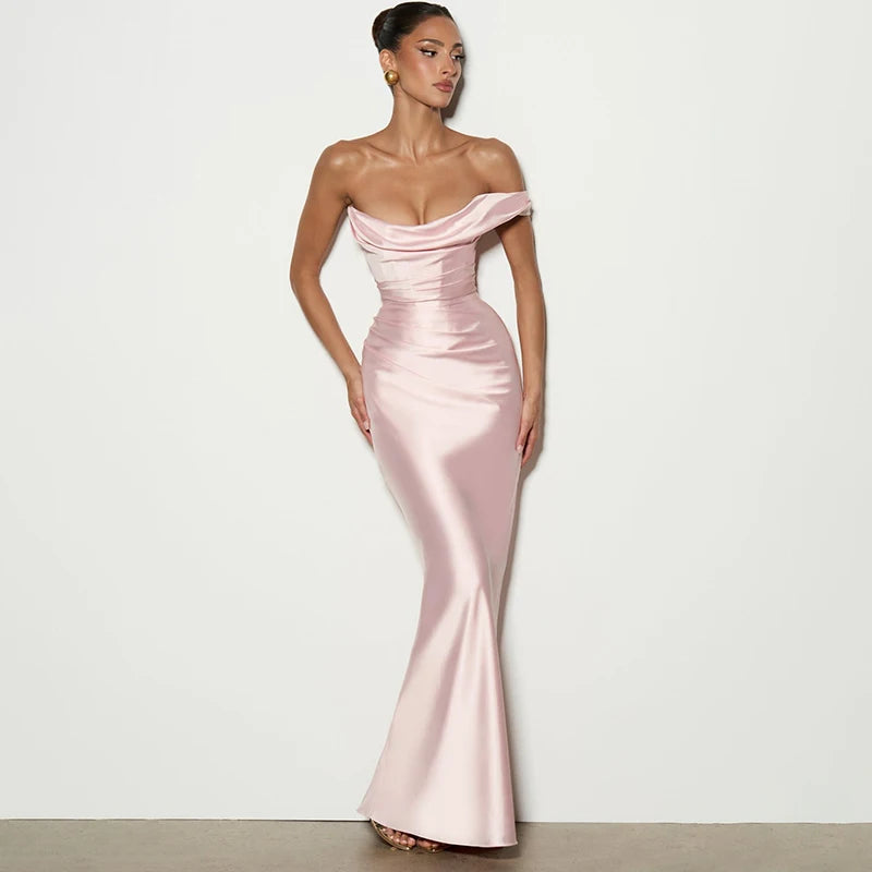 Velixa | Pleated Fishtail Gown - Pink