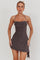 Thriving | Asymmetric Halter Mini Dress - Charcoal