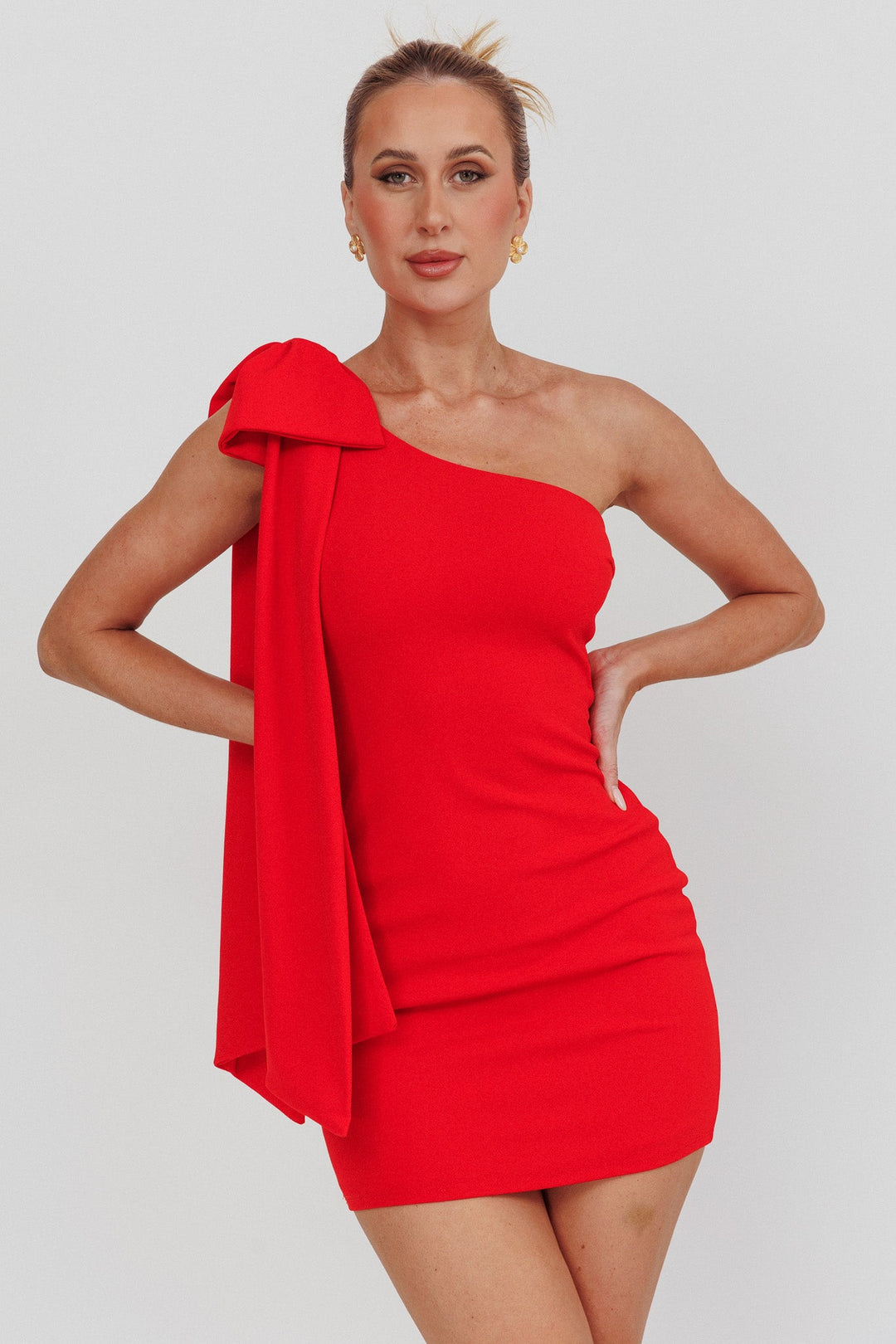 Camilla | One-Shoulder Mini Dress -Red