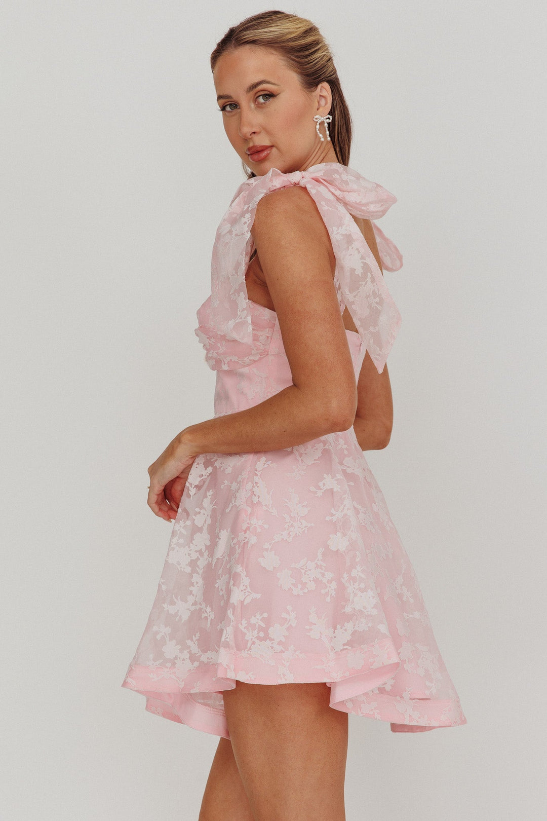 Oliana | Jacquard Organza Mini Dress - Blush