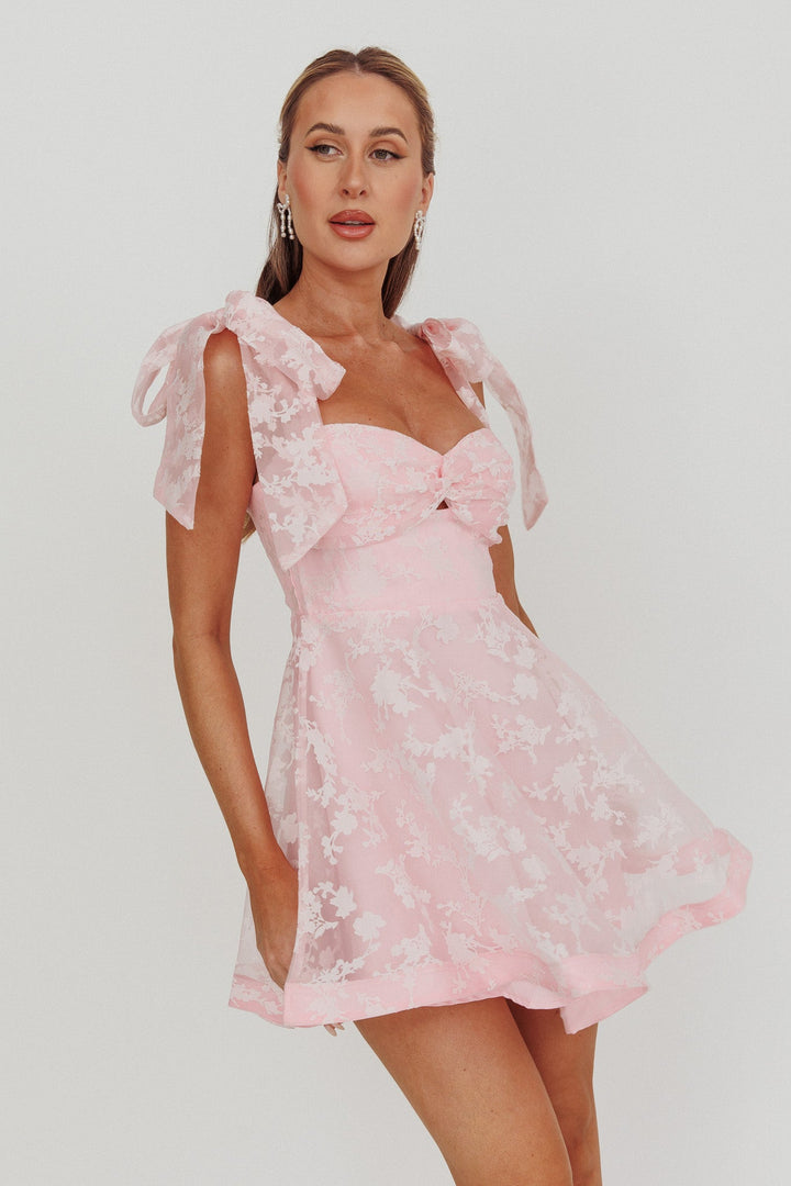 Oliana | Jacquard Organza Mini Dress - Blush