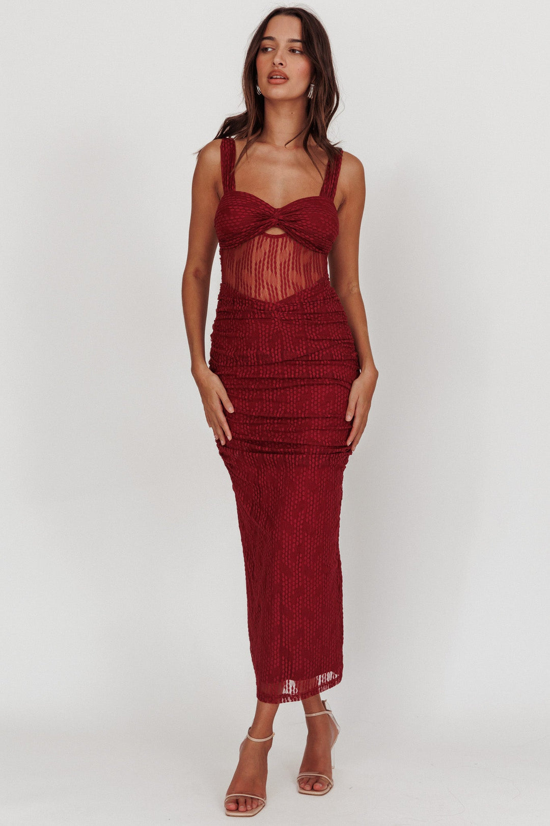 Oliana | Bodycon Midi Dress - Burgundy