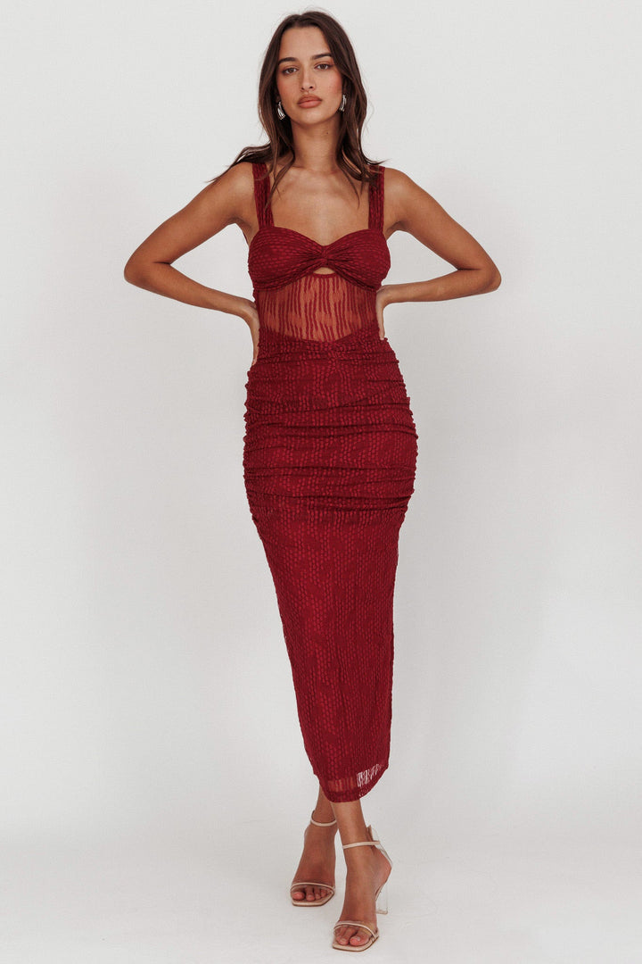 Oliana | Bodycon Midi Dress - Burgundy