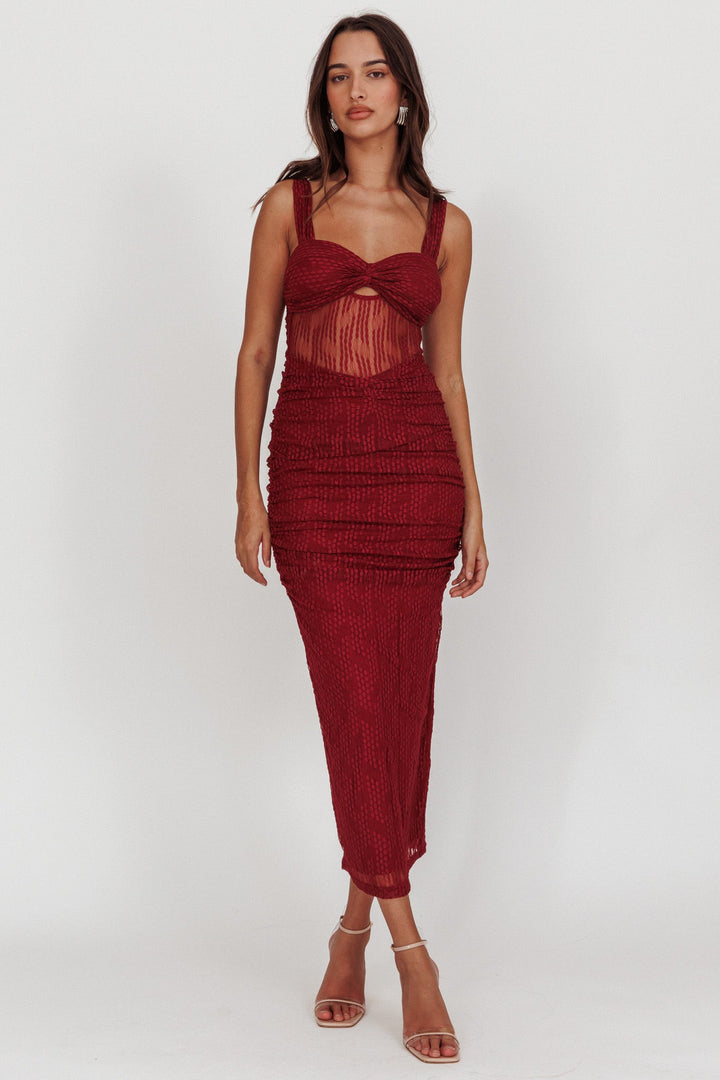 Oliana | Bodycon Midi Dress - Burgundy