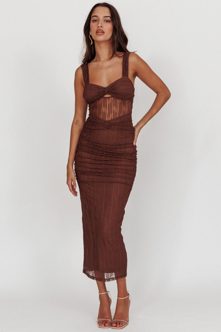 Oliana | Bodycon Midi Dress - Chocolate