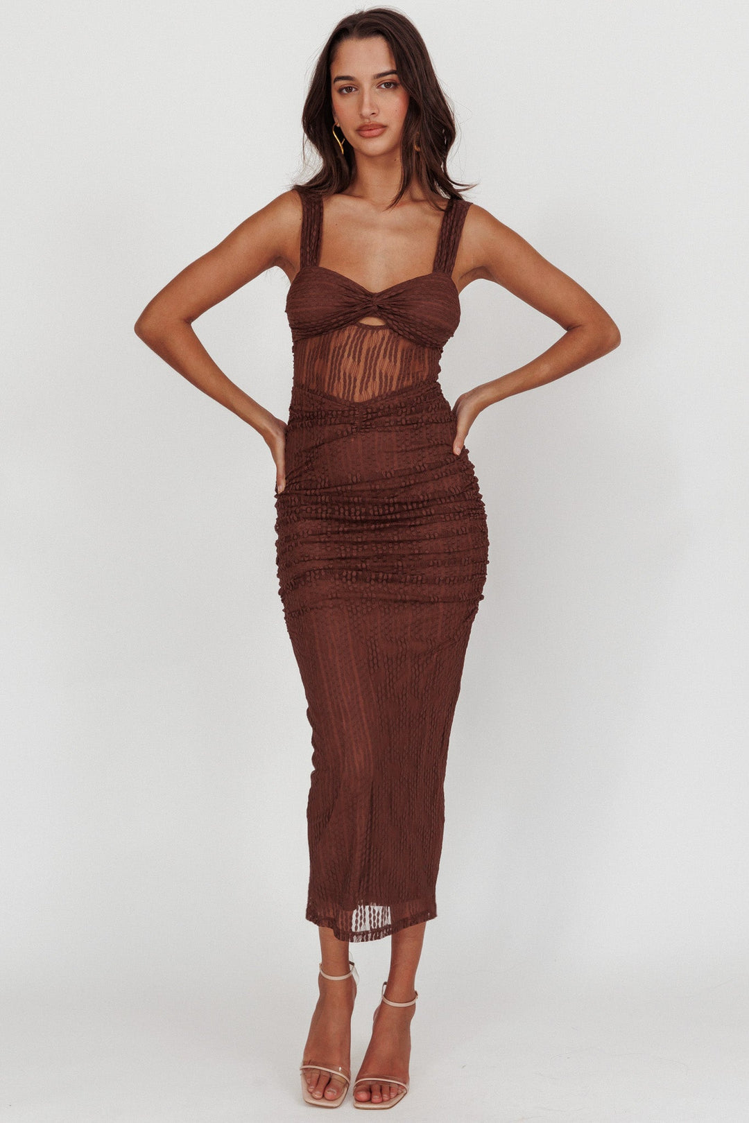 Oliana | Bodycon Midi Dress - Chocolate