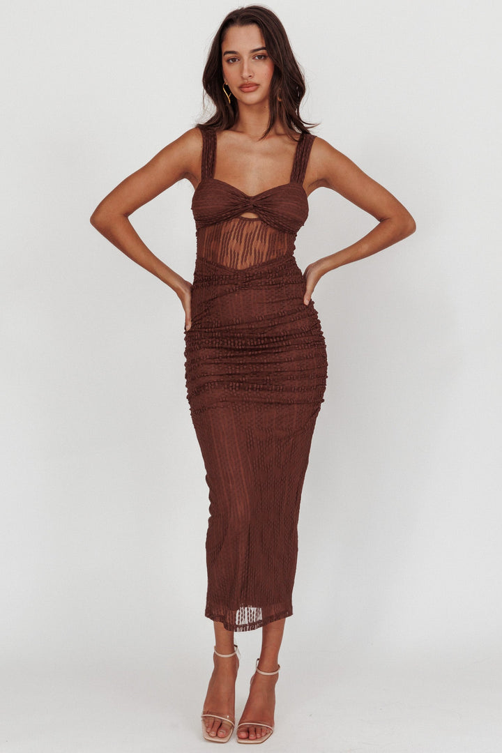 Oliana | Bodycon Midi Dress - Chocolate