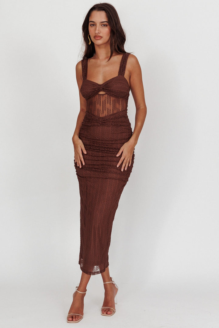 Oliana | Bodycon Midi Dress - Chocolate