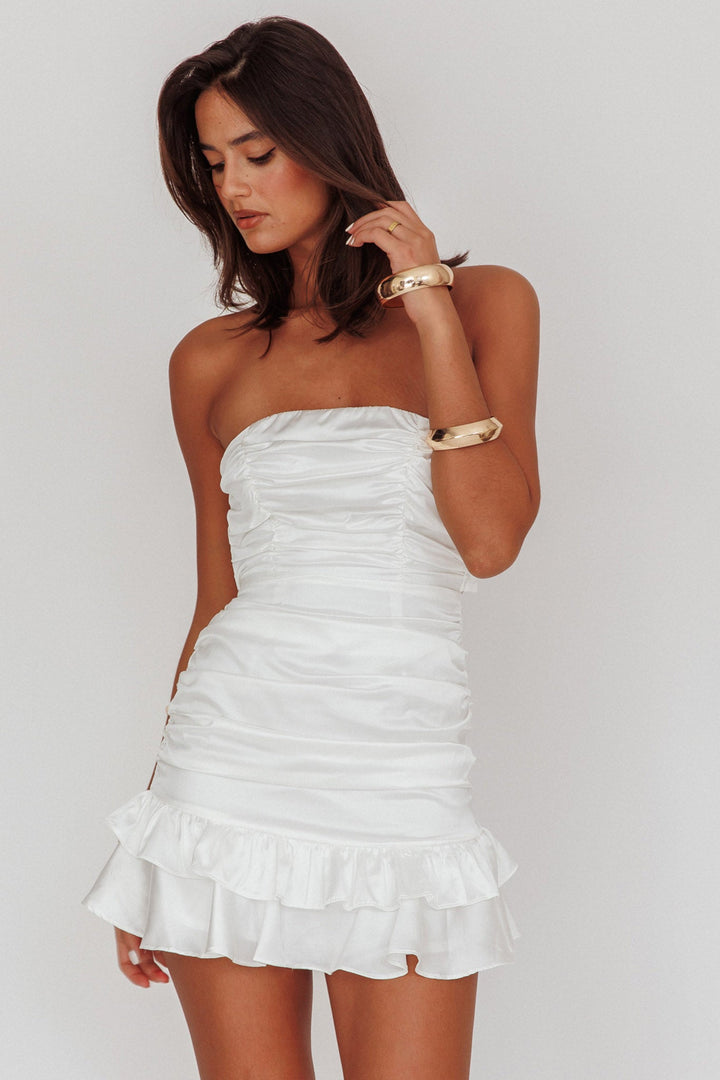 Annabella | Satin Ruffle Mini Dress - White