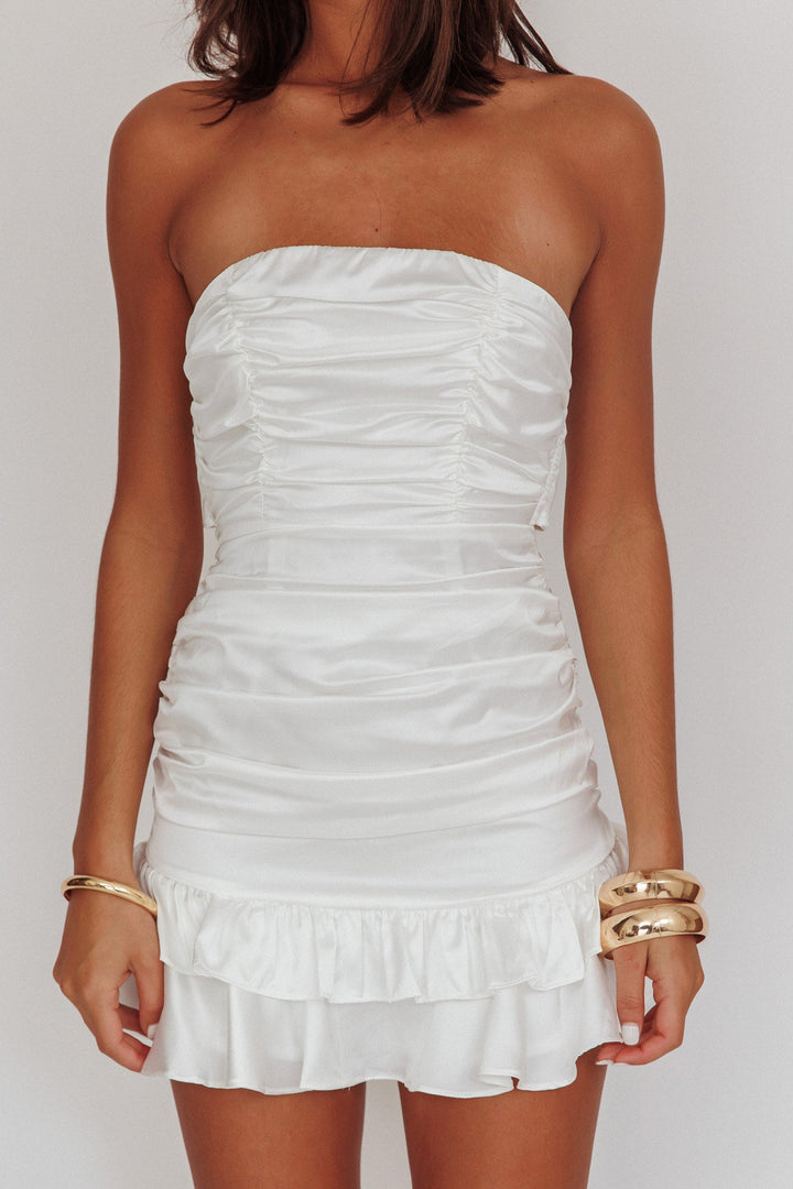 Annabella | Satin Ruffle Mini Dress - White