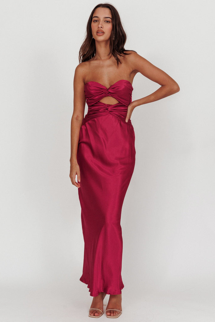 Isabelle | Strapless Satin Maxi Dress - Plum