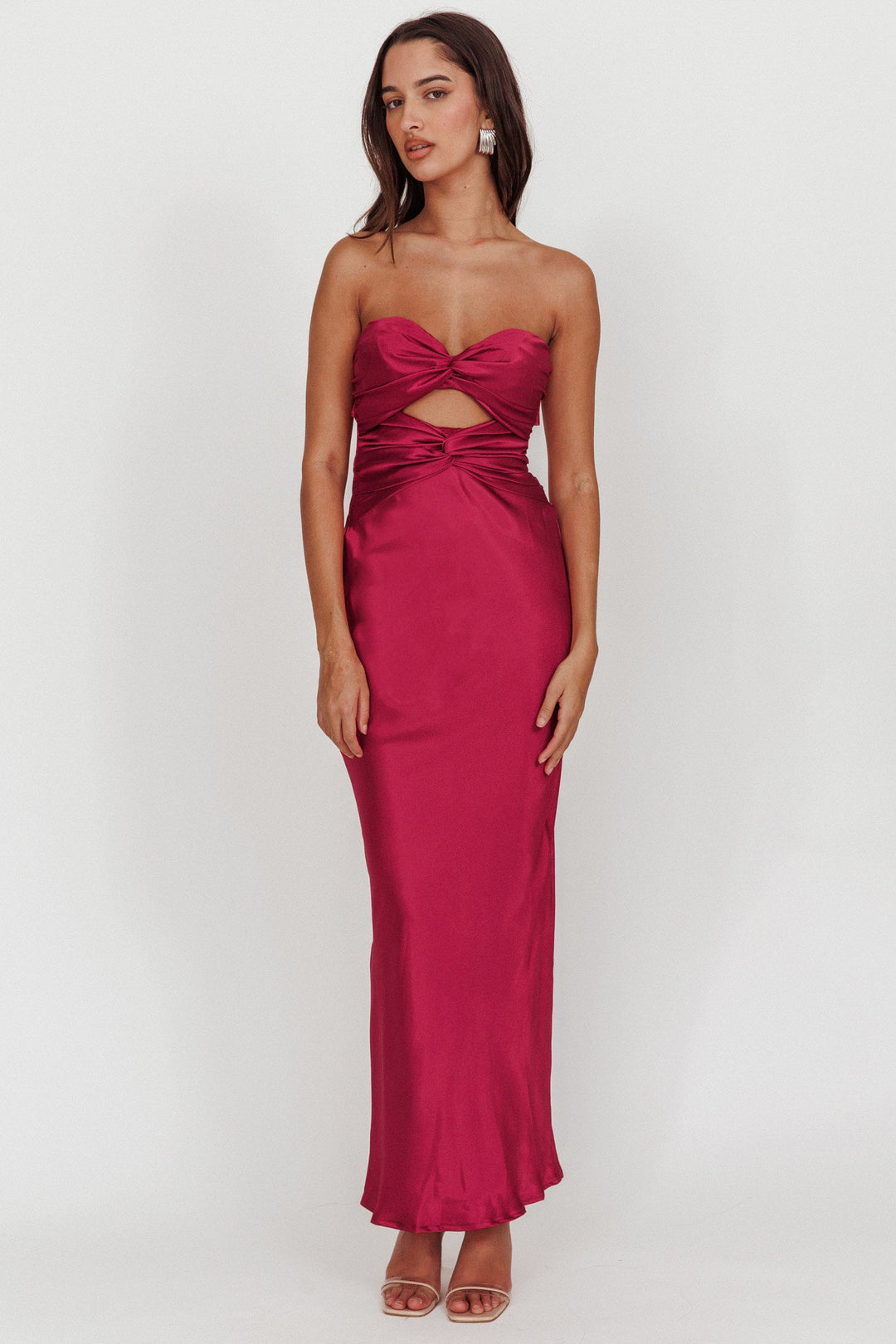Isabelle | Strapless Satin Maxi Dress - Plum
