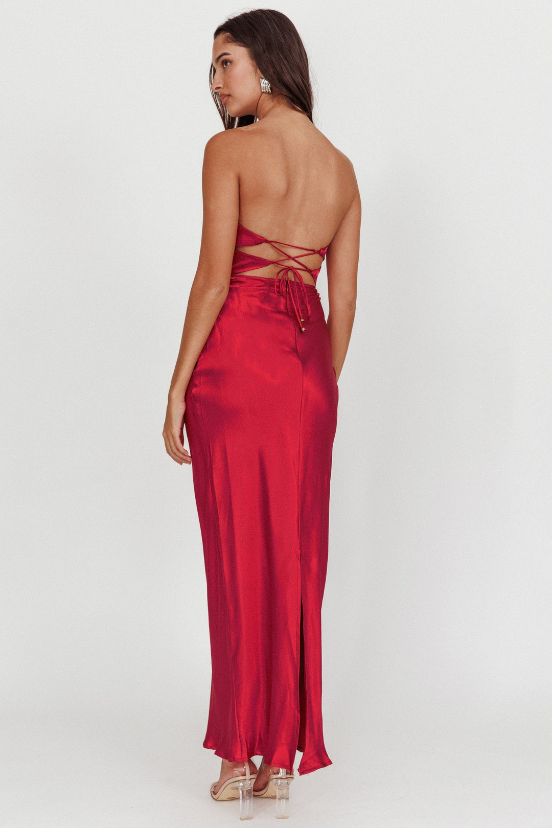 Isabelle | Strapless Satin Maxi Dress - Plum