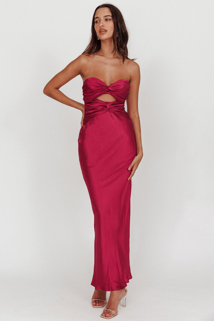 Isabelle | Strapless Satin Maxi Dress - Plum