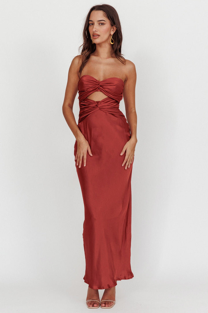 Mevi | Strapless Satin Maxi Dress - Terracotta