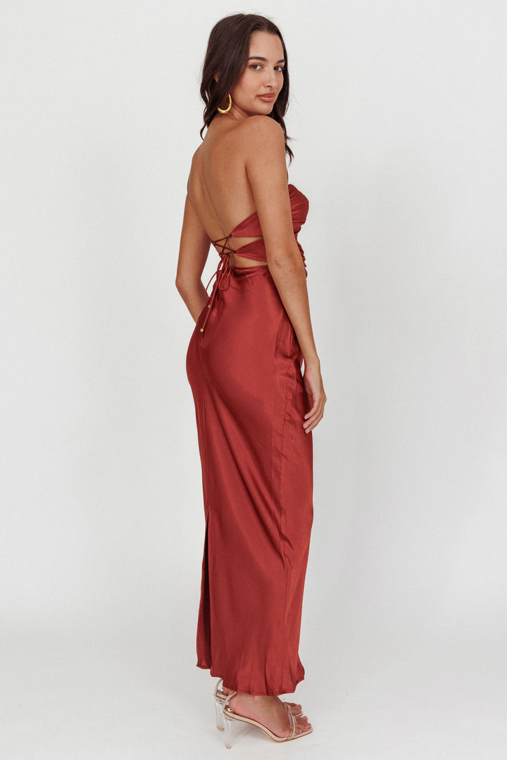 Mevi | Strapless Satin Maxi Dress - Terracotta