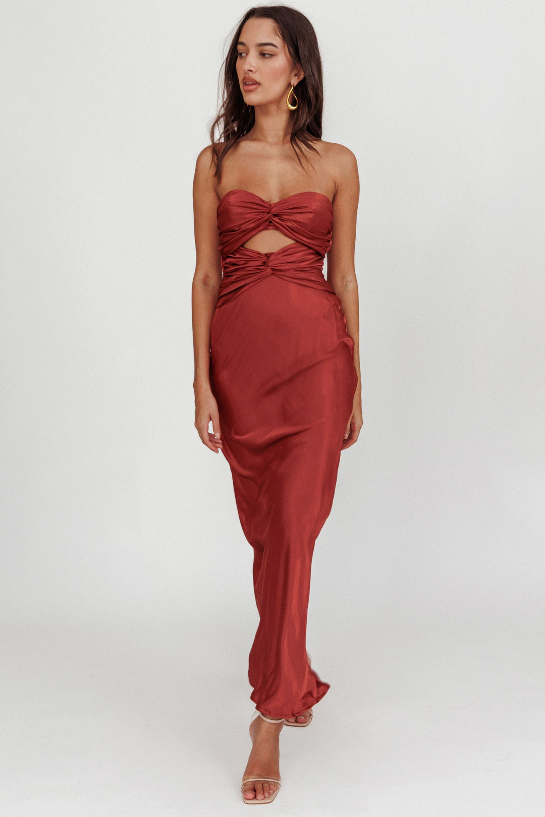 Mevi | Strapless Satin Maxi Dress - Terracotta