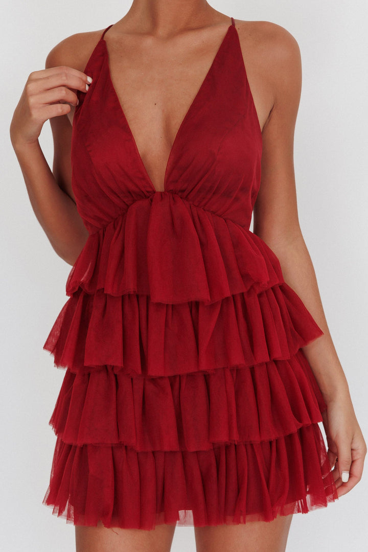 Auguste | Tulle Mini Dress - Burgundy