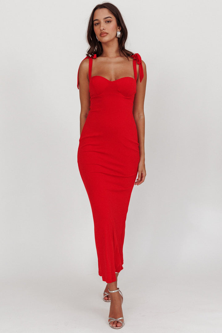 Rose Garden Tied Shoulder Maxi Dress Red