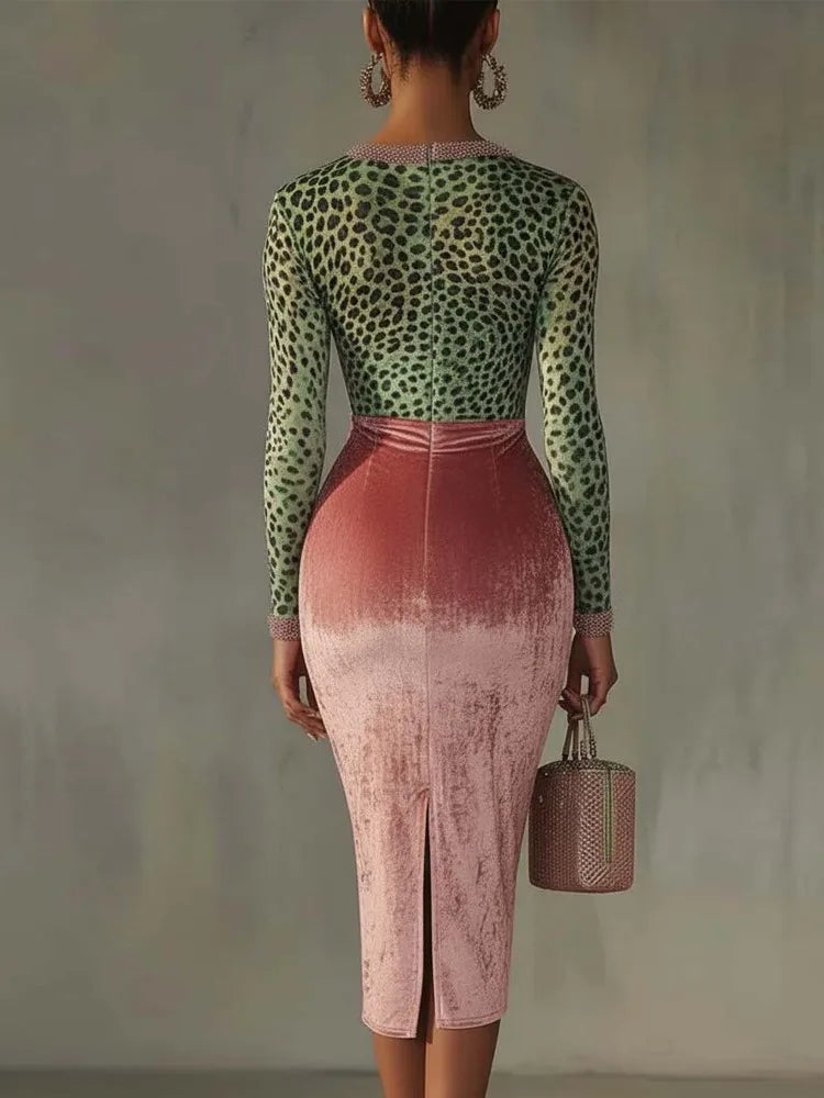 Zavira | Leopard Contrast Midi Dress