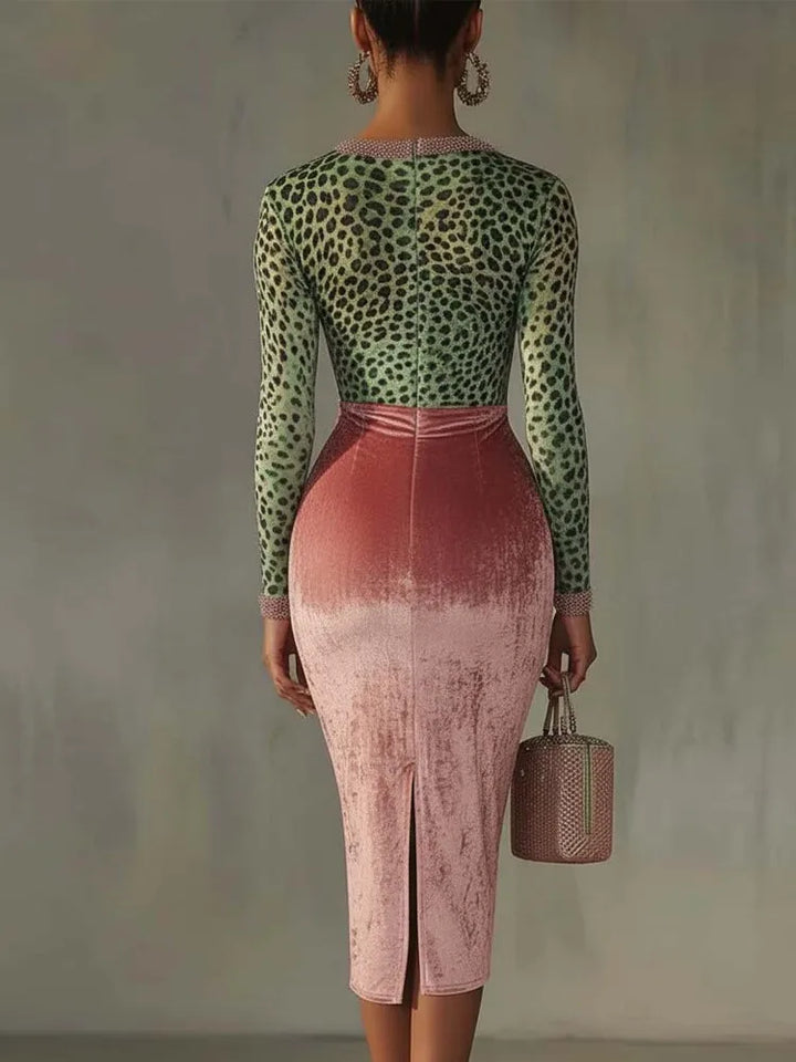 Zavira | Leopard Contrast Midi Dress