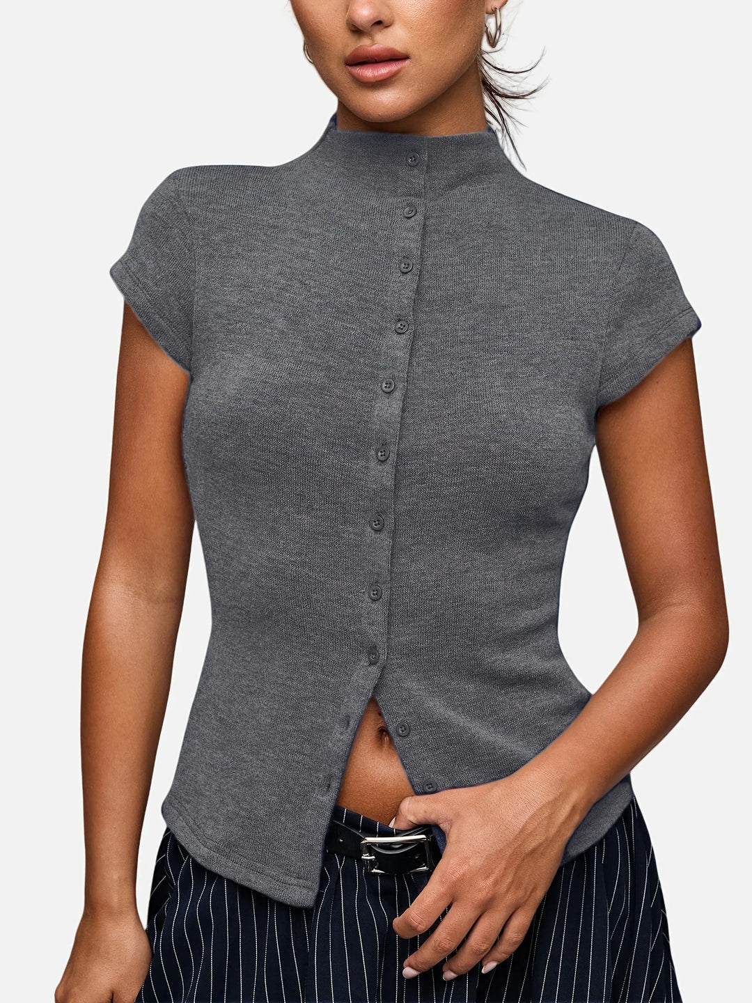 Mila - Ribbed Button Knit