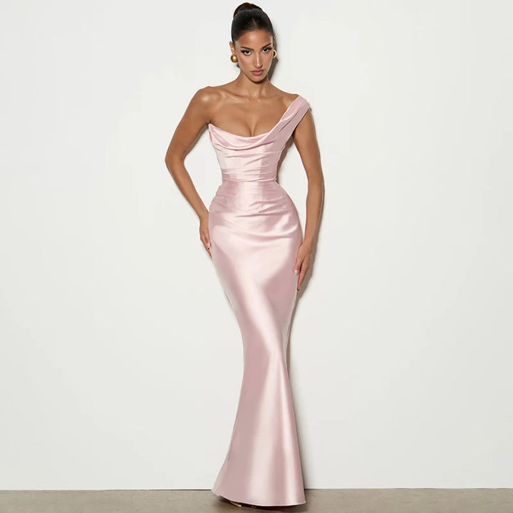 Velixa | Pleated Fishtail Gown - Pink