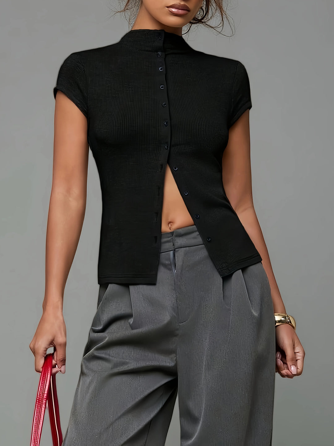 Mila - Ribbed Button Knit