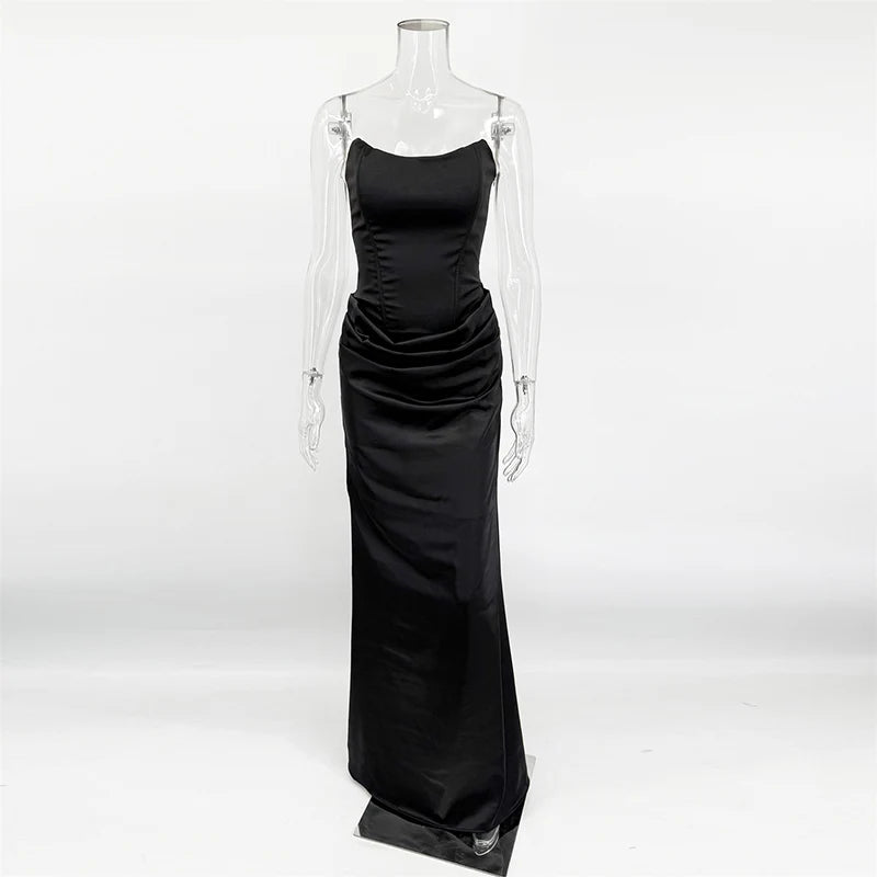 Vireya | Strapless Corset Midi Dress - Black