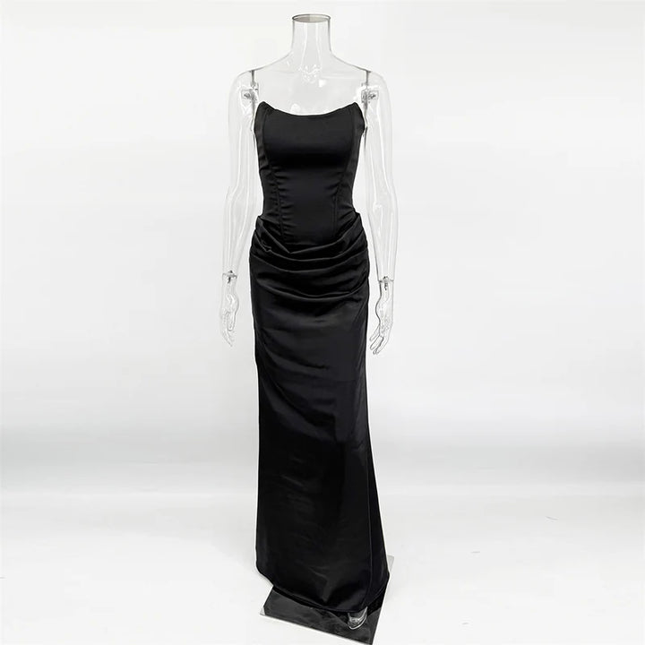 Vireya | Strapless Corset Midi Dress - Black