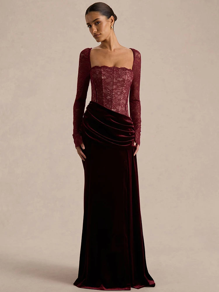 Seraphina - Lace & Velvet Evening Gown