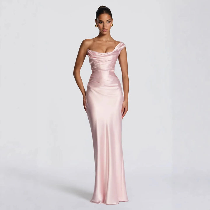 Velixa | Pleated Fishtail Gown - Pink
