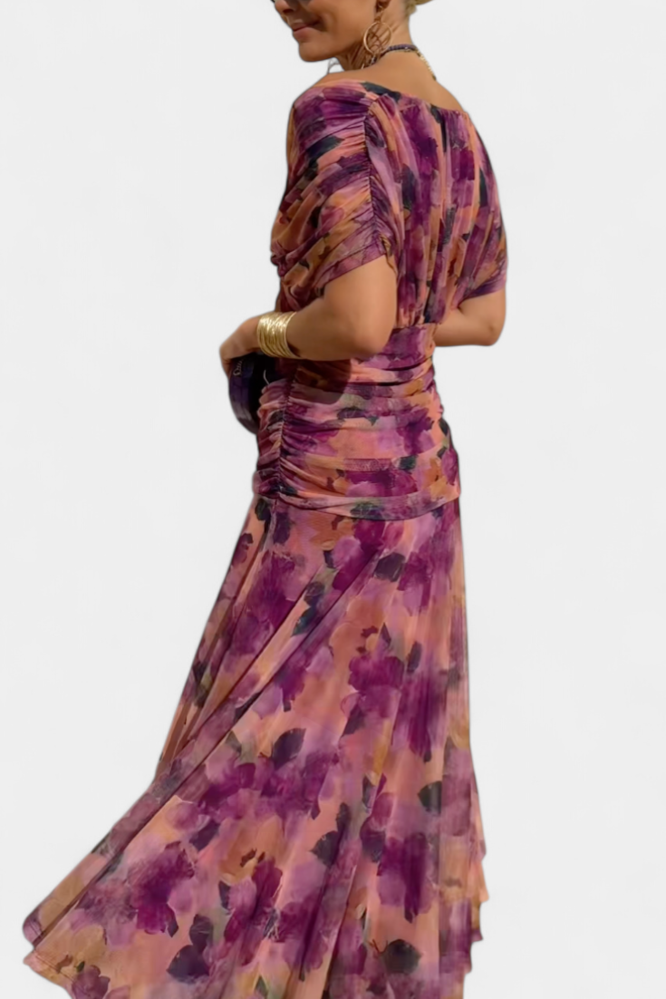 Magda™ | Long Floral Dress with V-Neck