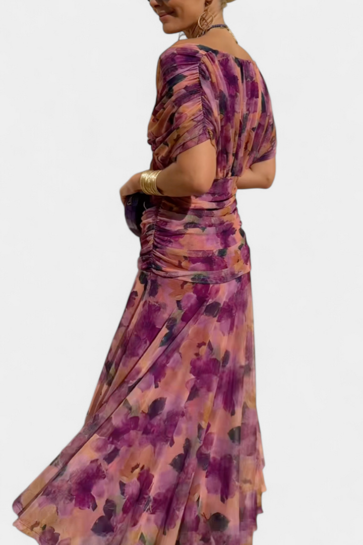 Magda™ | Long Floral Dress with V-Neck
