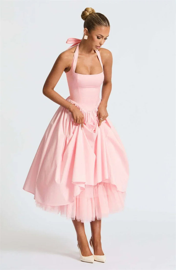 Edith | Square Neck Midi Dress Pink