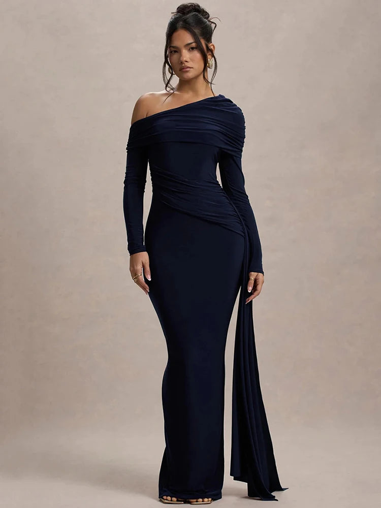 Alessia - Draped Shoulder Gown