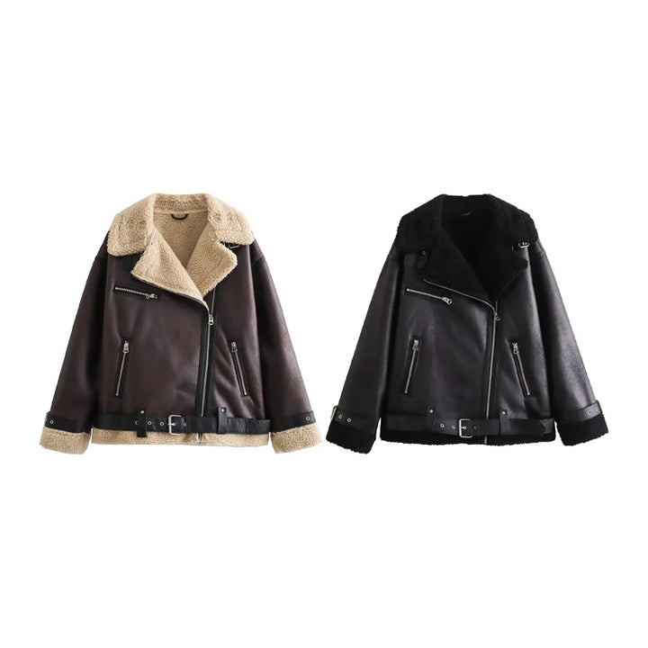 Talia - Faux‑Suede Belted Jacket