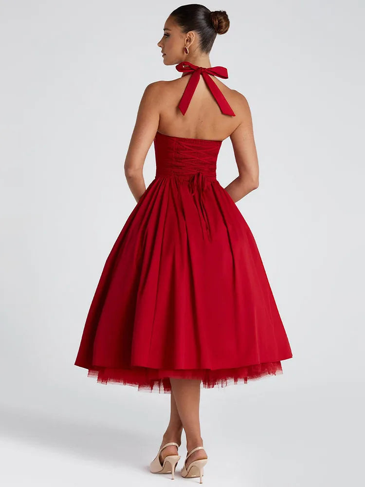 Edith | Square Neck Midi Dress Red