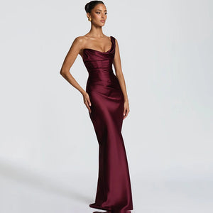 Velixa | Pleated Fishtail Gown - Wine Red