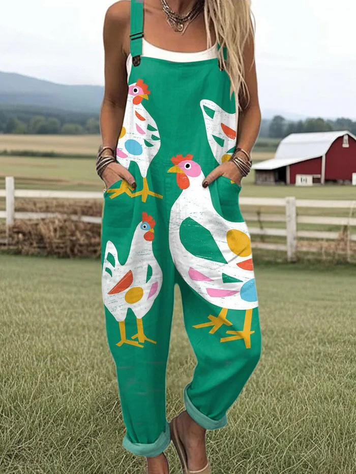 Cluckin’ Whimsical Jumpsuit | Chicken Print Overall