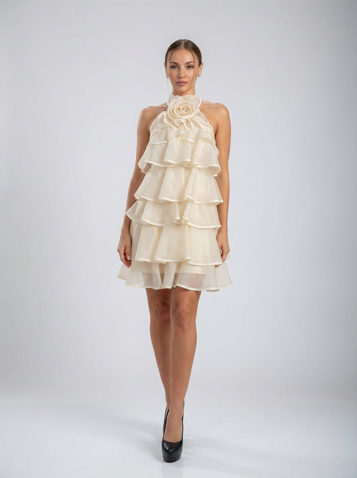 Nia | Ruffle Mini Dress - Beige