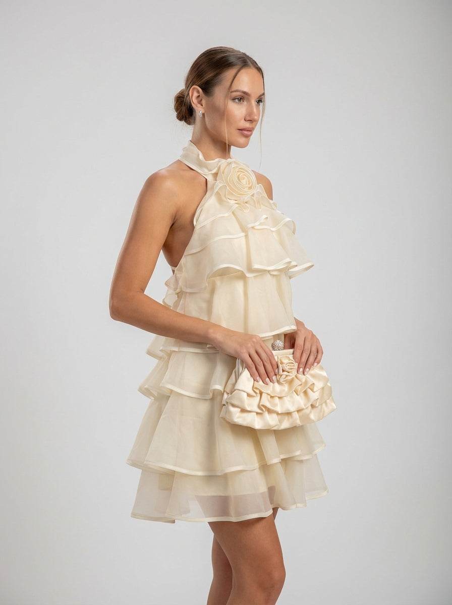 Nia | Ruffle Mini Dress - Beige