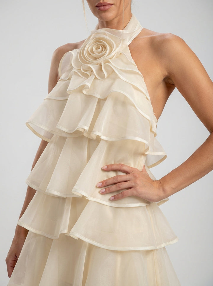 Nia | Ruffle Mini Dress - Beige