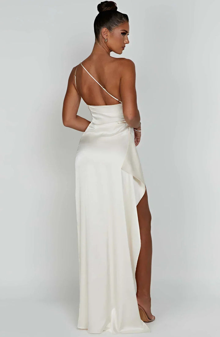 Zarina | Asymmetric Evening Maxi Dress - White