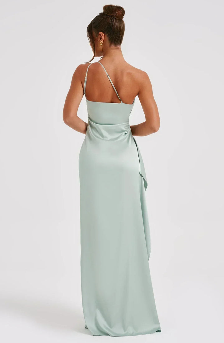 Zarina | Asymmetric Evening Maxi Dress - Mint Green