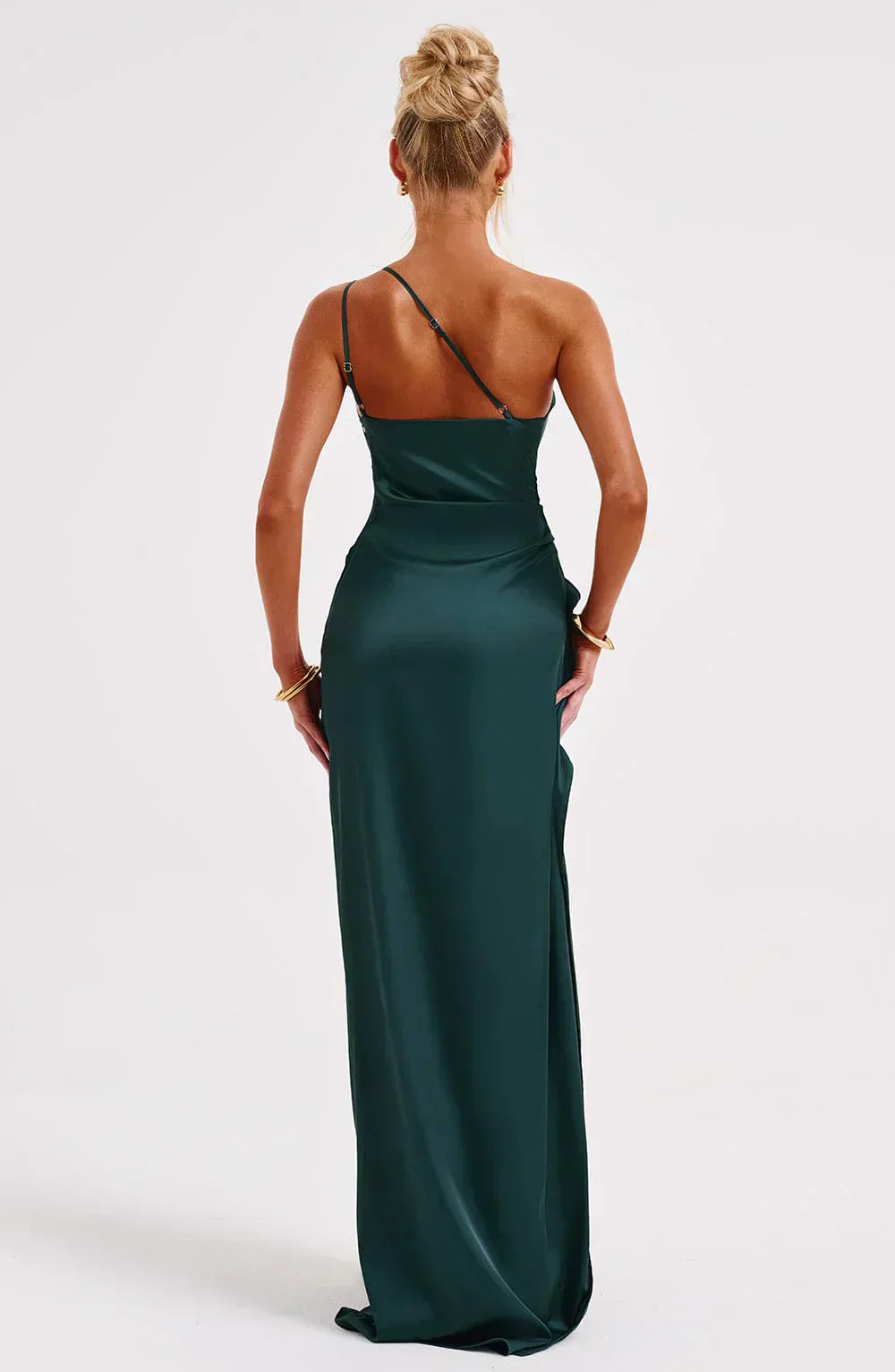 Zarina | Asymmetric Evening Maxi Dress - Dark Teal Green